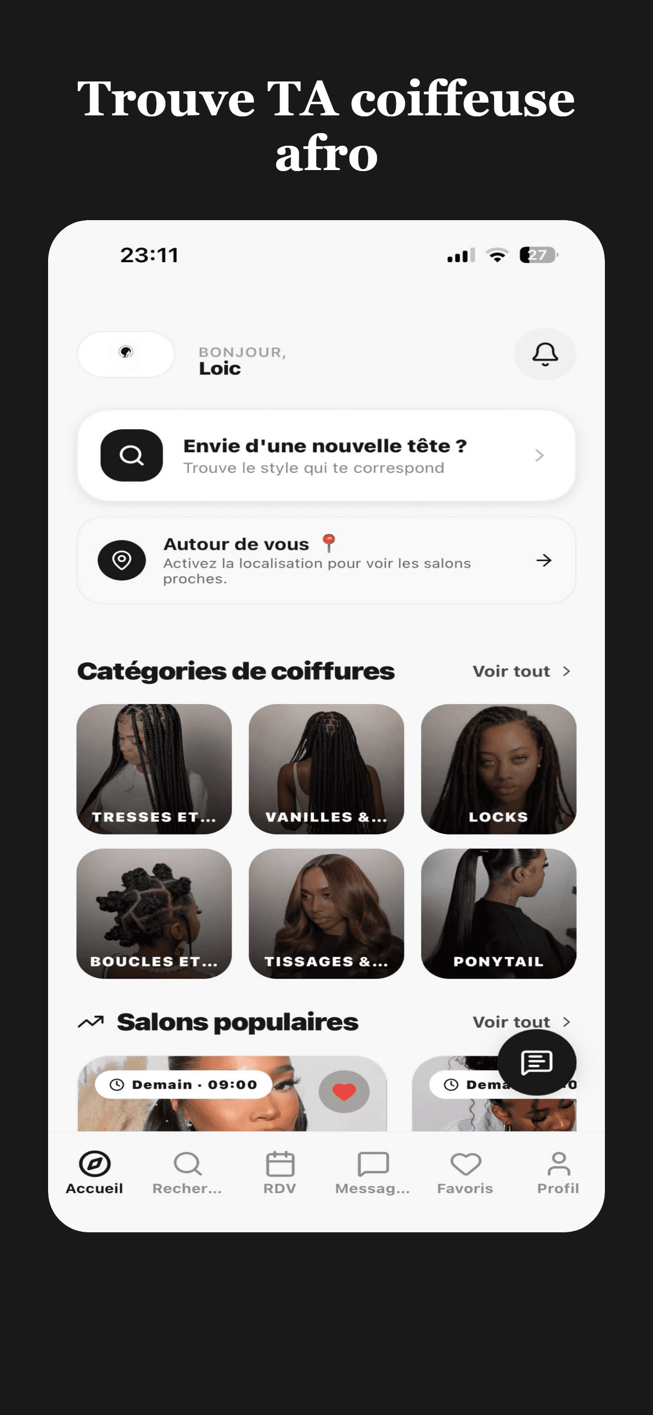 Écran d’accueil de l’application Sankéa