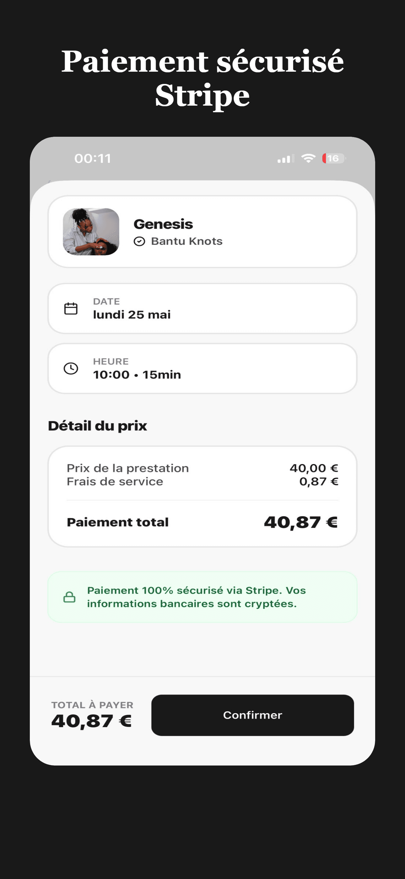 Paiement sécurisé via Stripe