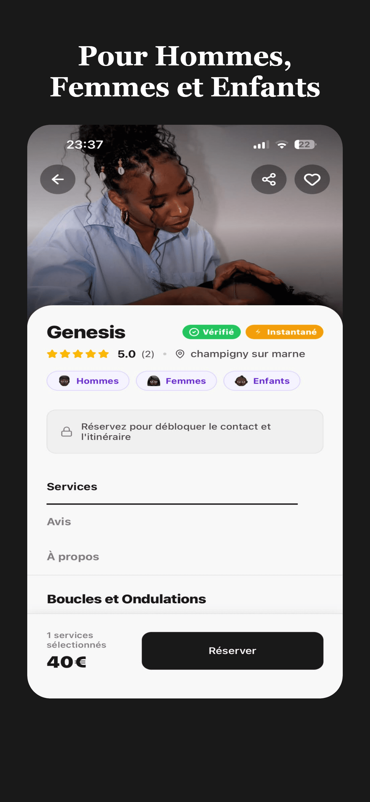 Fiche salon dans l’app Sankéa